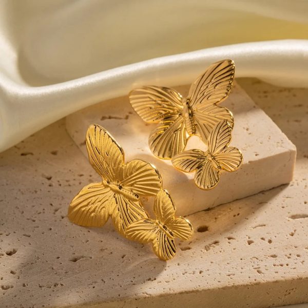 1 Pair Gold Butterfly Earrings Elegant Everyday Wear Chic European-and-american Style Earrings