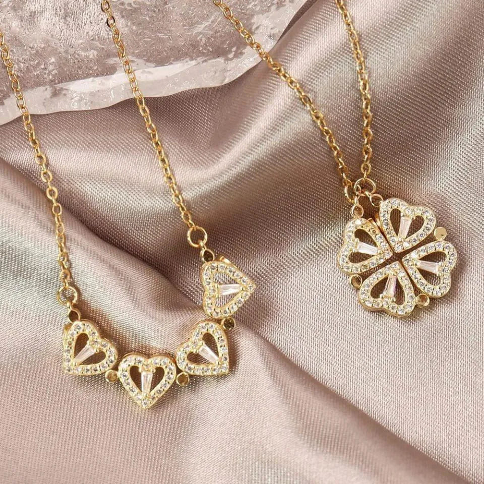 Golden 4 In 1 Magnetic Heart Lover Necklace