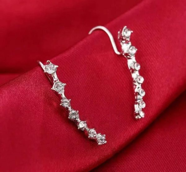 (1 Pair) of 7 Crystals Ear Cuffs Vines Climbers Wrap Pierced Pins Hook Earrings