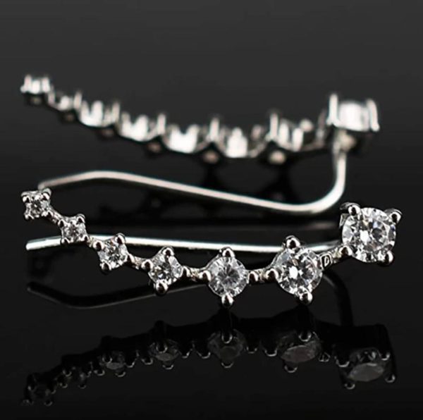 (1 Pair) of 7 Crystals Ear Cuffs Vines Climbers Wrap Pierced Pins Hook Earrings