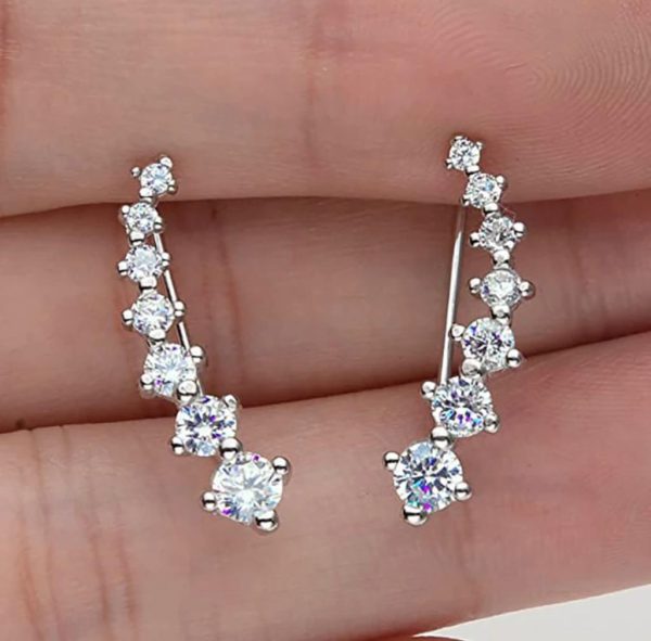 (1 Pair) of 7 Crystals Ear Cuffs Vines Climbers Wrap Pierced Pins Hook Earrings