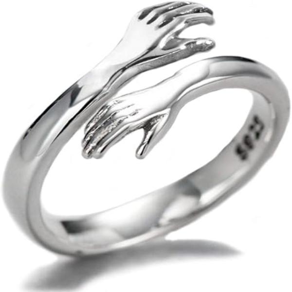 925 Silver I Love You Engraved Hug Ring Sterling Silver Adjustable Hugging Hand Ring