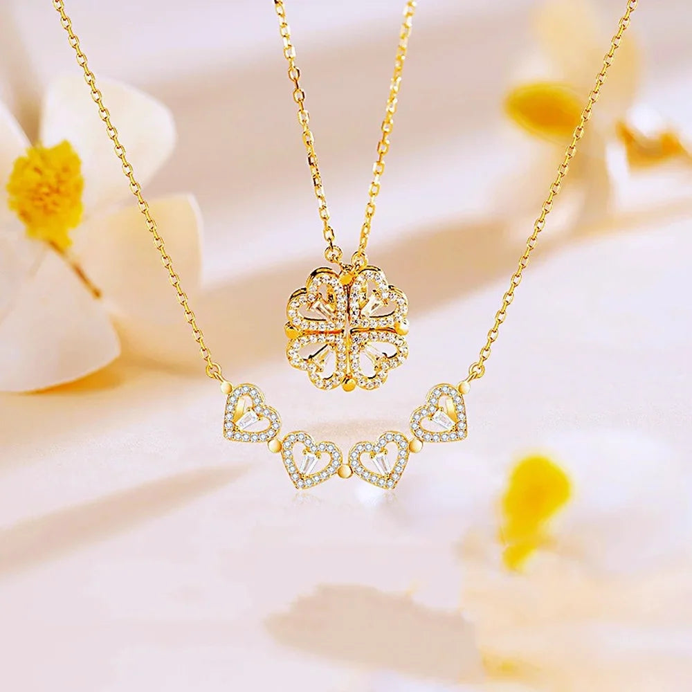 Golden 4 In 1 Magnetic Heart Lover Necklace