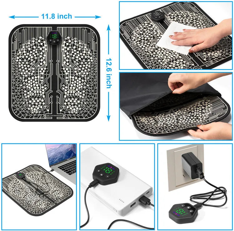 Ems Foot Massager Mat Electric USB Charging Smart Display Tens Acupuncture Feet Cushion Blood Circulation Pad Health Care Home