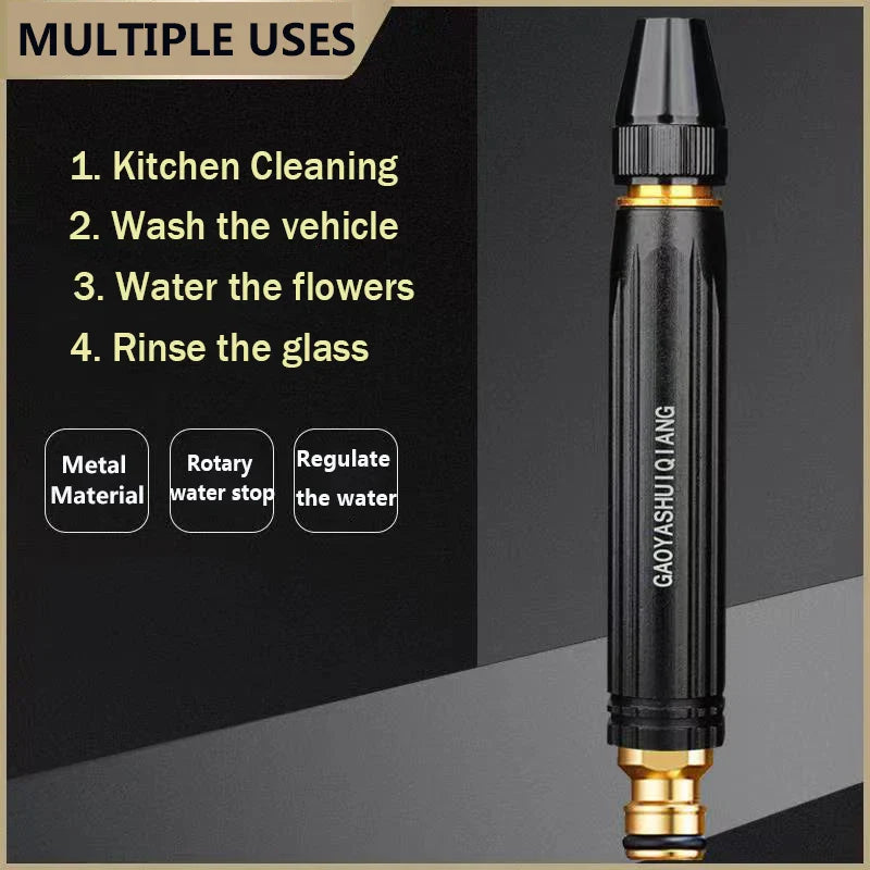 Multifunctional Direct Spray Nozzle For Car, Watering Flowers, Washing Glass, Water Column, Car Wash Water Gun Straight Nozzle High Quality Metal Body Black Nozzle | Tap Nozzle High Pressure