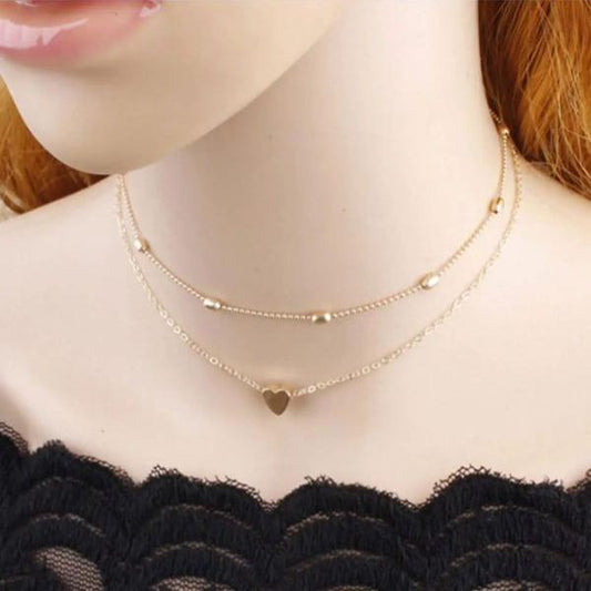 Fashion Multi Layer Beads Love Heart Choker Necklace For Girls & Women