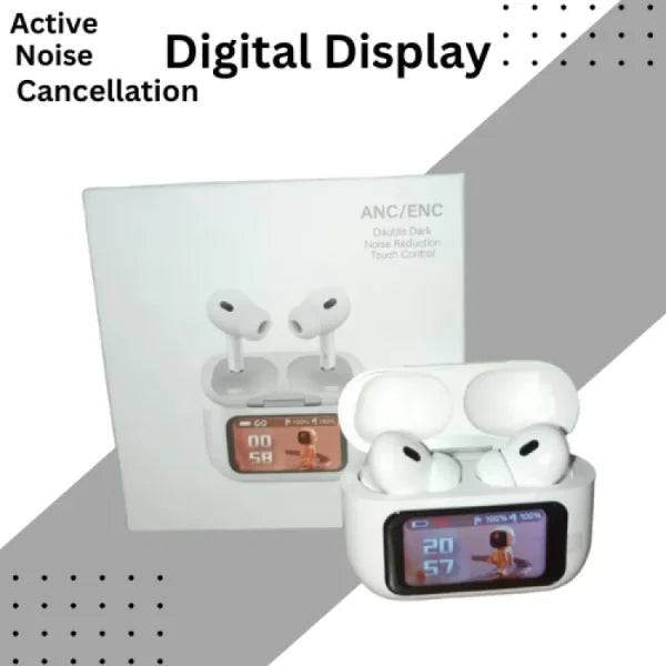 Airpods Pro With Digital Display – Anc And Transparency- Touch Volume Control – Digital Screen – Smooth Display – Games (color White)