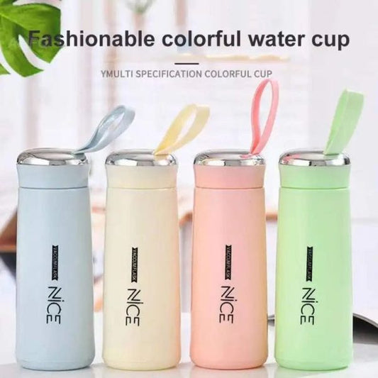 Nice Glass Bottle Water Mini Flask Bottle With Vaccum Flask And Loop Temperature Resistant, For Hot & Cold Water, Milk, Lassi, Juice, smoothie, Detox Water 400ml (random Colors)