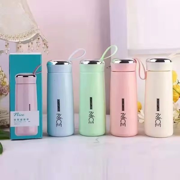 Nice Glass Bottle Water Mini Flask Bottle With Vaccum Flask And Loop Temperature Resistant, For Hot & Cold Water, Milk, Lassi, Juice, smoothie, Detox Water 400ml (random Colors)