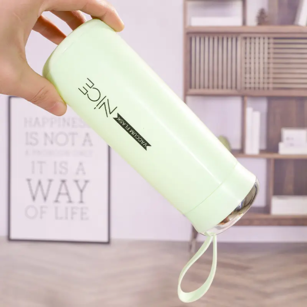 Nice Glass Bottle Water Mini Flask Bottle With Vaccum Flask And Loop Temperature Resistant, For Hot & Cold Water, Milk, Lassi, Juice, smoothie, Detox Water 400ml (random Colors)