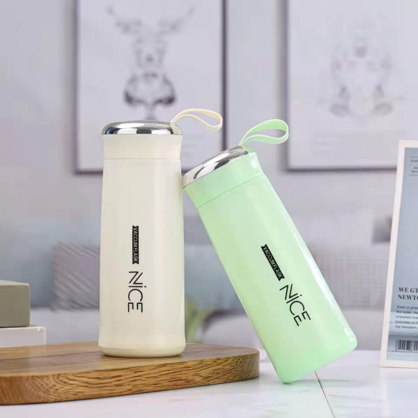 Nice Glass Bottle Water Mini Flask Bottle With Vaccum Flask And Loop Temperature Resistant, For Hot & Cold Water, Milk, Lassi, Juice, smoothie, Detox Water 400ml (random Colors)