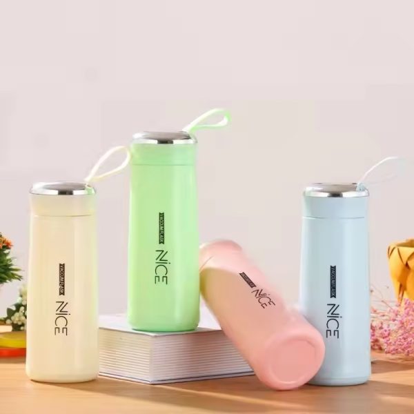 Nice Glass Bottle Water Mini Flask Bottle With Vaccum Flask And Loop Temperature Resistant, For Hot & Cold Water, Milk, Lassi, Juice, smoothie, Detox Water 400ml (random Colors)