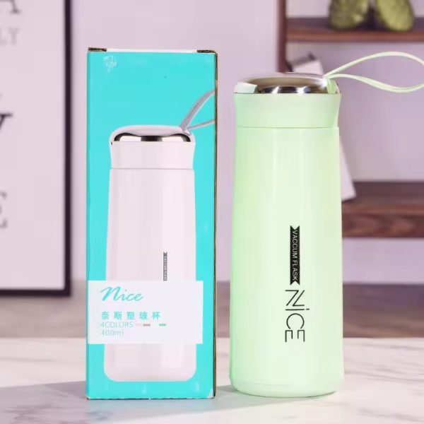 Nice Glass Bottle Water Mini Flask Bottle With Vaccum Flask And Loop Temperature Resistant, For Hot & Cold Water, Milk, Lassi, Juice, smoothie, Detox Water 400ml (random Colors)