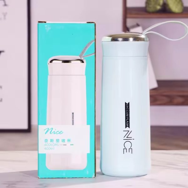 Nice Glass Bottle Water Mini Flask Bottle With Vaccum Flask And Loop Temperature Resistant, For Hot & Cold Water, Milk, Lassi, Juice, smoothie, Detox Water 400ml (random Colors)