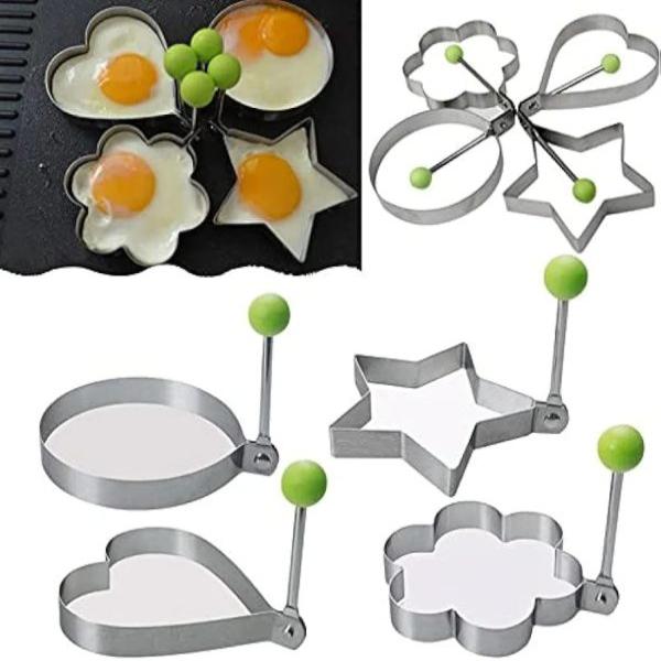 Pack Of 4 New Mold Style Fried Egg Pancake Shaper Omelet Mold Kitchen Accessories | Egg Shaper Kitchen Tools Star, Heart, Round, Flower Shaped Stainless Steel With Box Packing