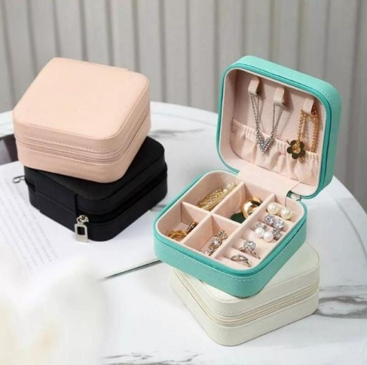 Travel Leather Pocket Jewelry Organizer With Box for ladies (Mix/ Random Color)