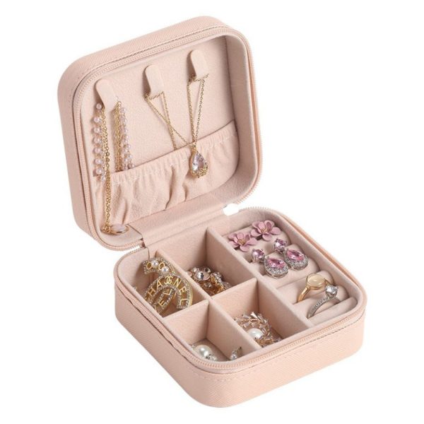 Travel Leather Pocket Jewelry Organizer With Box for ladies (Mix/ Random Color)